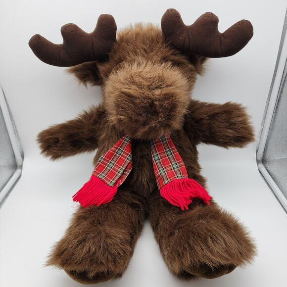 Moose Plush 21" Brown Fur Red Plaid Scarf Midwestern Home Stuffed Animal Toy - Picture 1 of 10